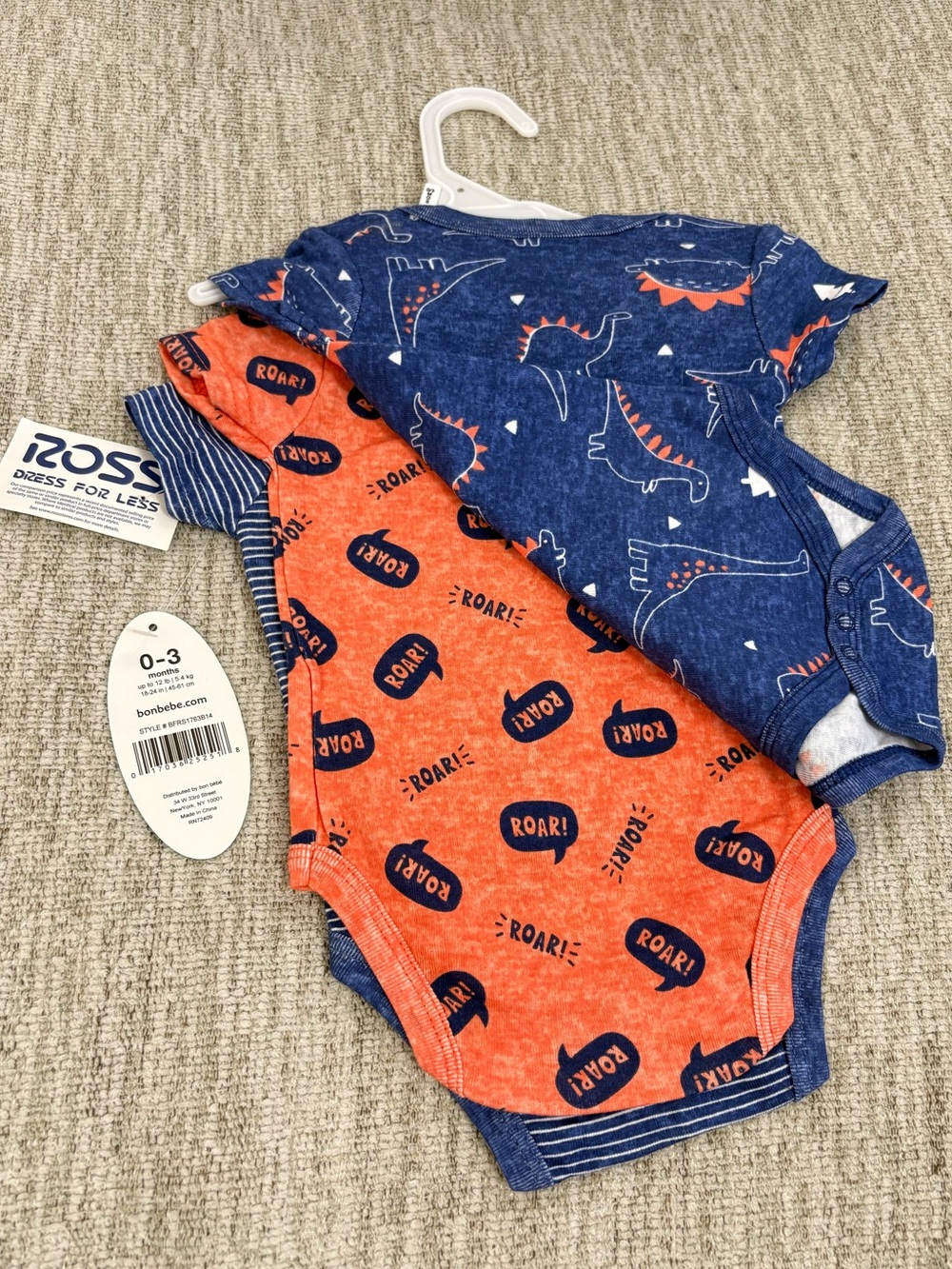 Carter's Baby One-Piece Set - Orange & Navy Dino Prints